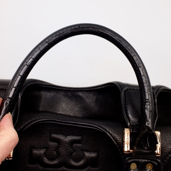 TORY BURCH~thea round tote~TASSELED LARGE HOBO BAG in BLACK PEBBLED LEATHER - Picture 6 of 9